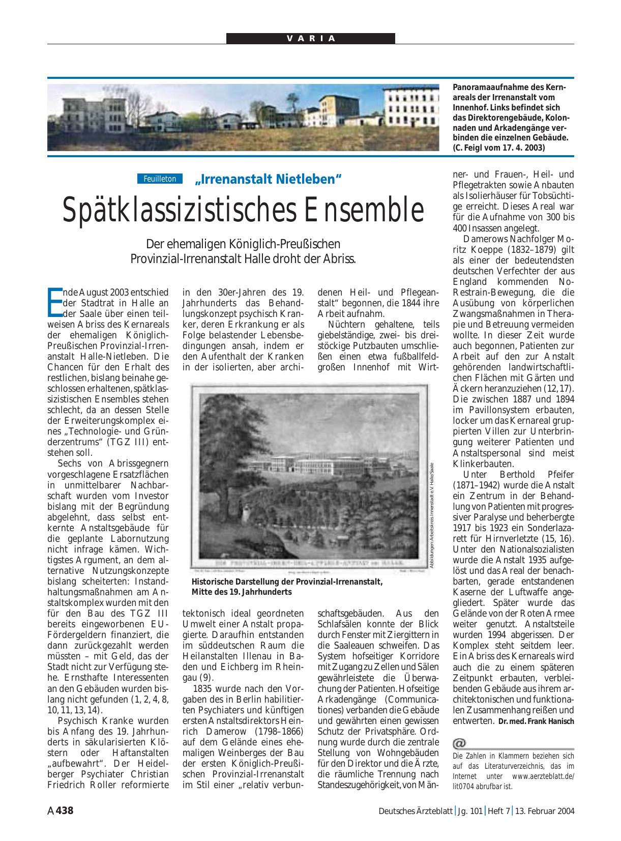 Vorschauseite 1: „Irrenanstalt Nietleben“: Spätklassizistisches Ensemble