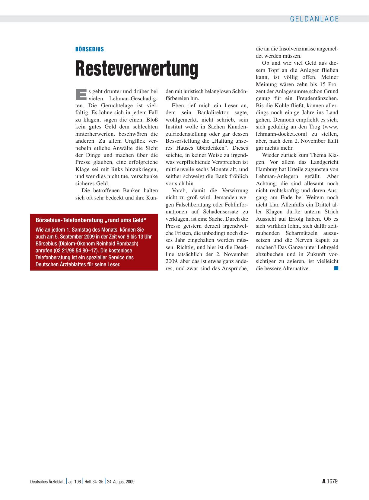 Vorschauseite 1: Börsebius: Resteverwertung