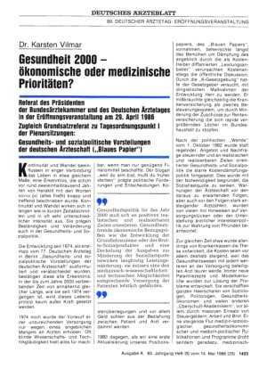 Vorschauseite 1: Dr. Karsten Vilmar: Gesundheit 2000 – ökonomische oder medizinische Prioritäten?