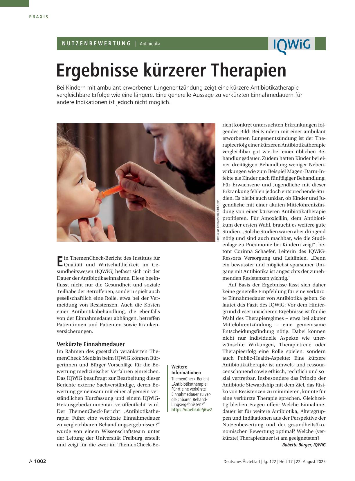 Vorschauseite 1: Antibiotika: Ergebnisse kürzerer Therapien