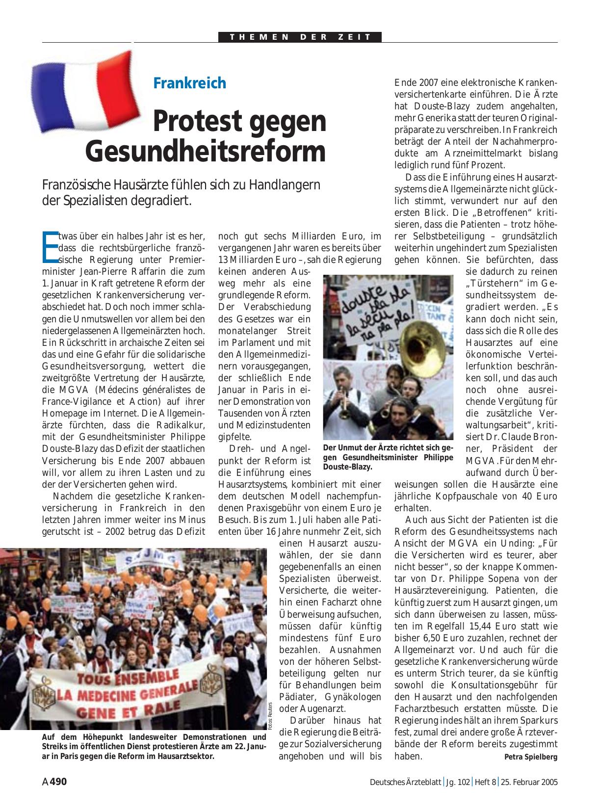Vorschauseite 1: Frankreich: Protest gegen Gesundheitsreform