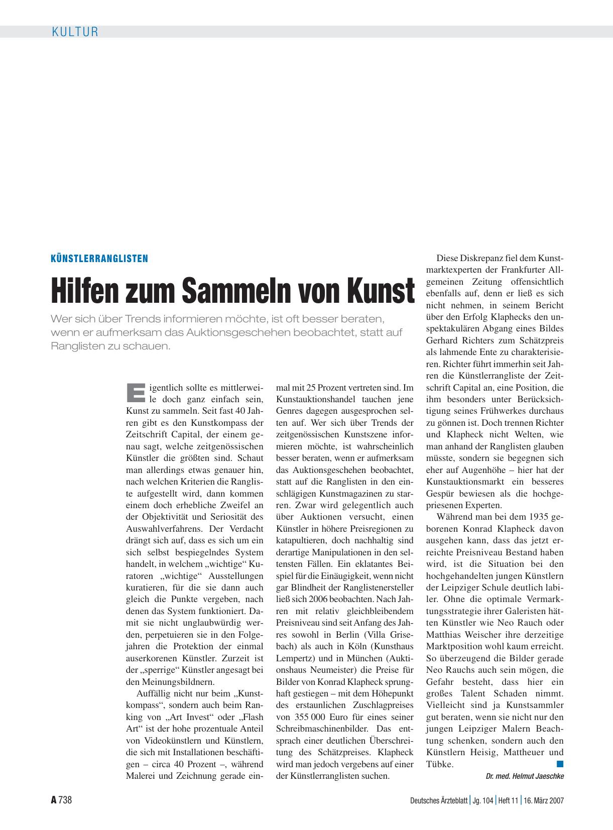 Vorschauseite 1: Künstlerranglisten: Hilfen zum Sammeln von Kunst