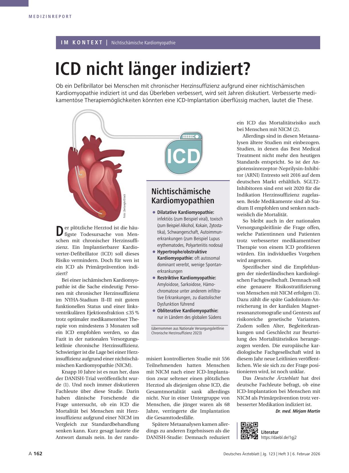 Vorschauseite 1: Nichtischämische Kardiomyopathie: ICD nicht länger indiziert?