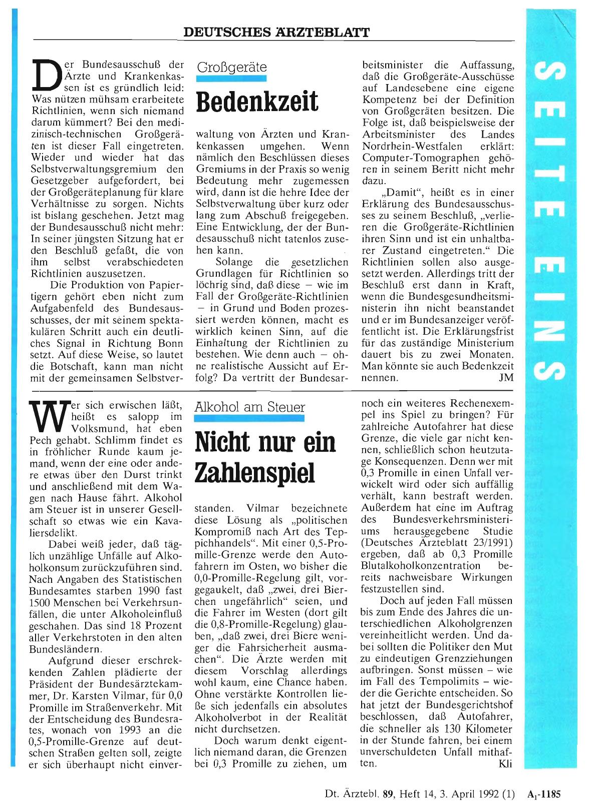 Vorschauseite 1: Großgeräte: Bedenkzeit