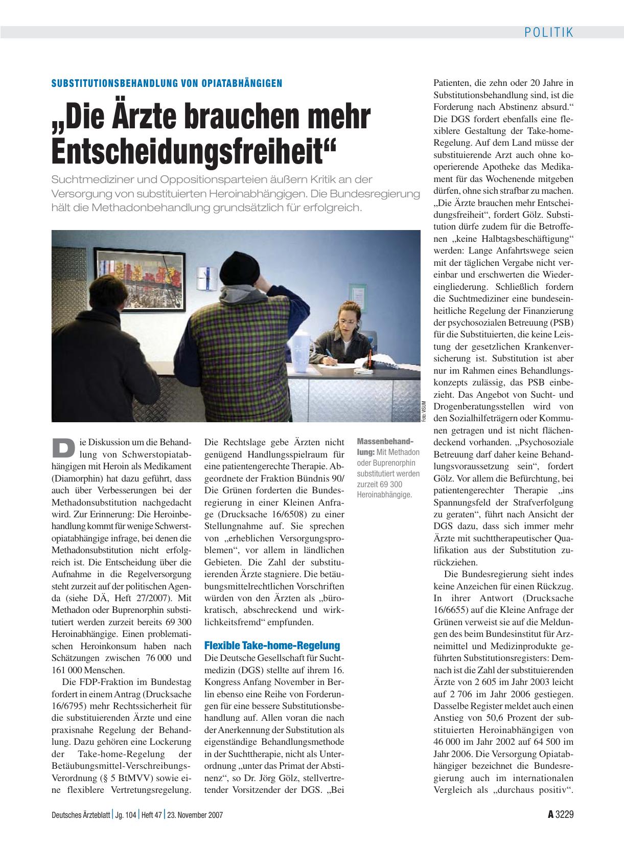 Vorschauseite 1: Substitutionsbehandlung von Opiatabhängigen: „Die Ärzte brauchen mehr Entscheidungsfreiheit“