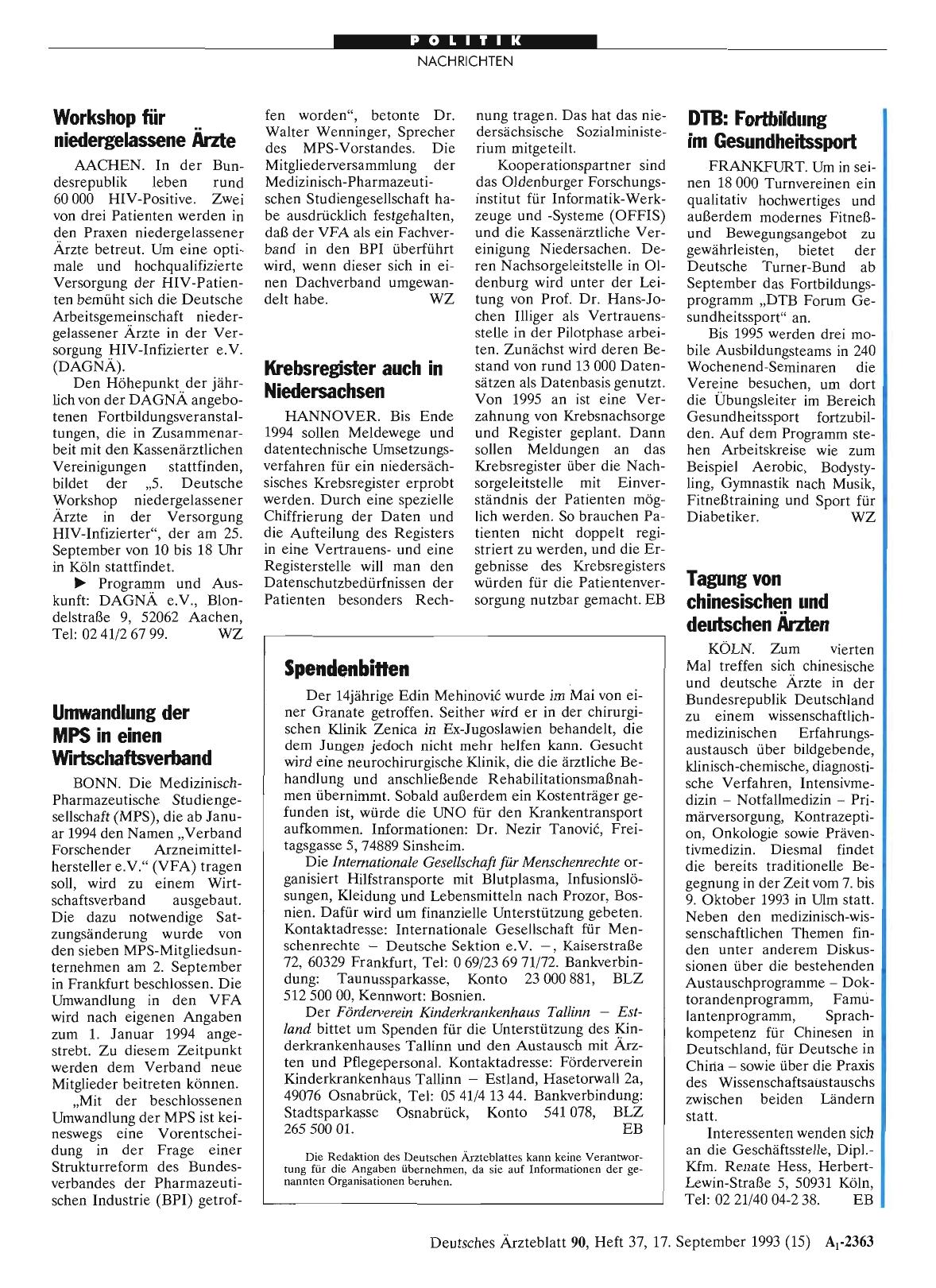 Vorschauseite 1: Krebsregister auch in Niedersachsen