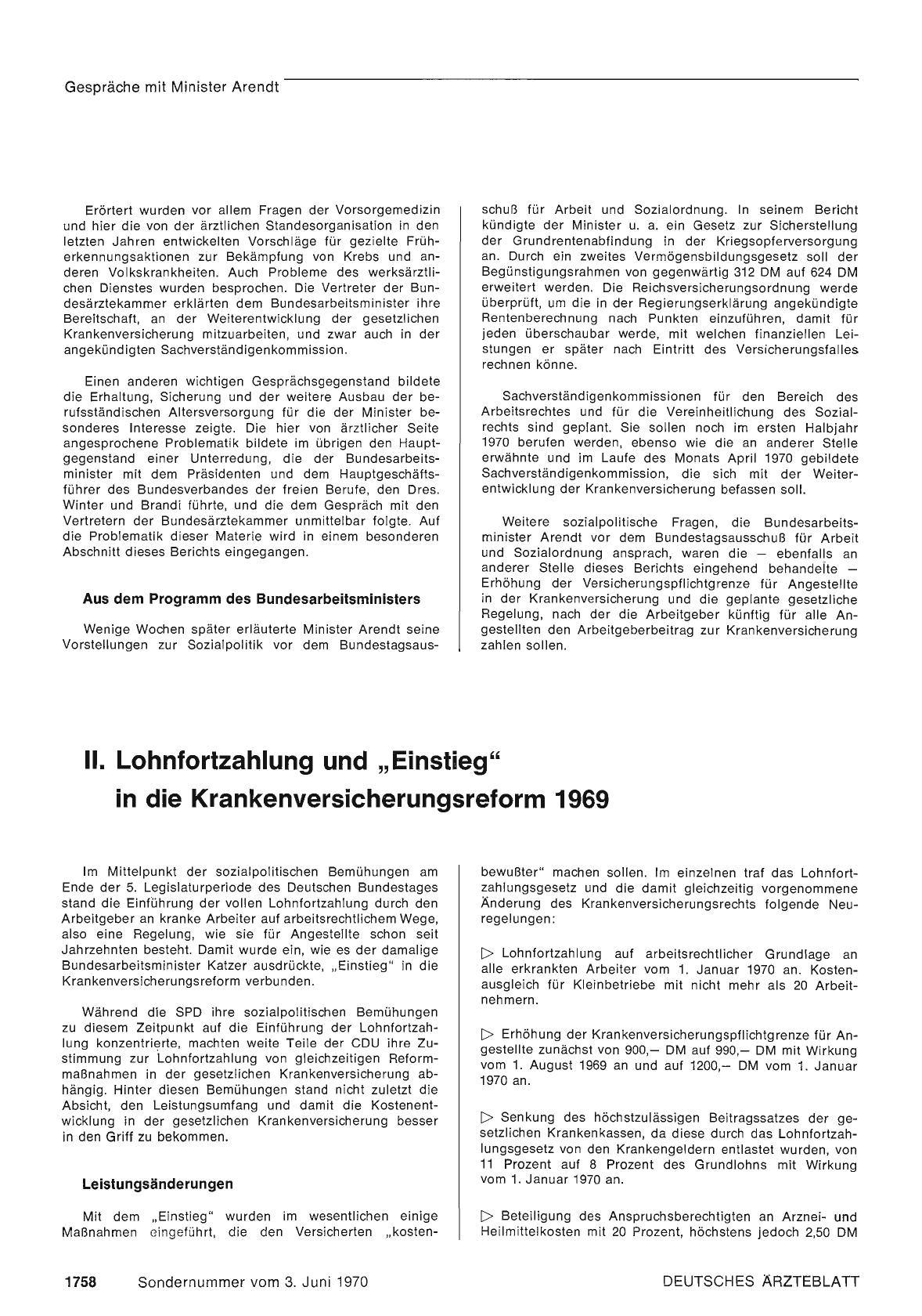 Vorschauseite 1: C. II. Lohnfortzahlung und „Einstieg" in die Krankenversicherungsreform 1969