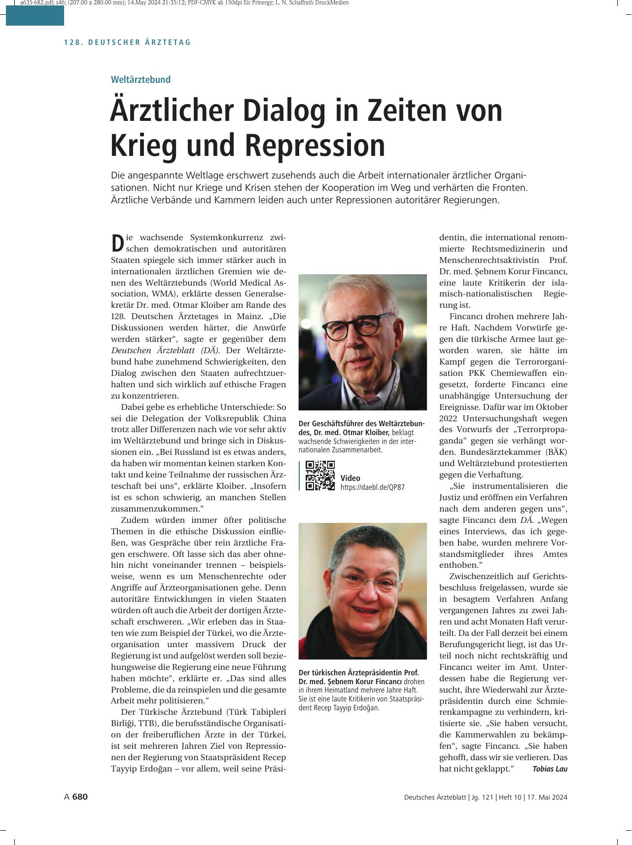 Vorschauseite 1: Weltärztebund: Ärztlicher Dialog in Zeiten von Krieg und Repression