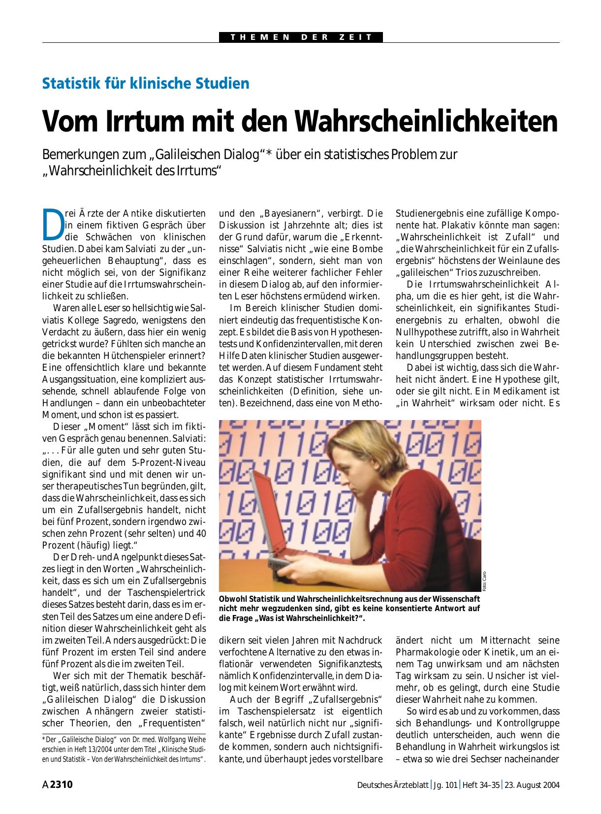 Vorschauseite 1: Statistik für klinische Studien: Vom Irrtum mit den Wahrscheinlichkeiten