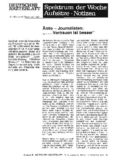 Vorschauseite 1: Ärzte Journalisten: „. .. Vertrauen ist besser“
