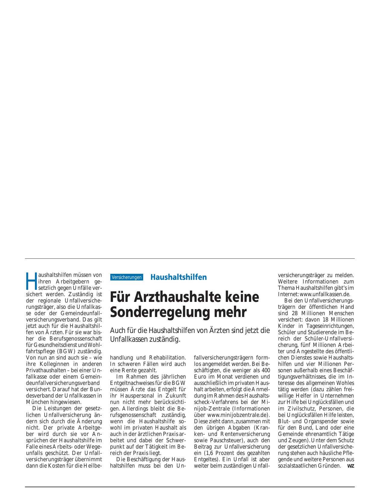 Vorschauseite 1: Haushaltshilfen: Für Arzthaushalte keine Sonderregelung mehr