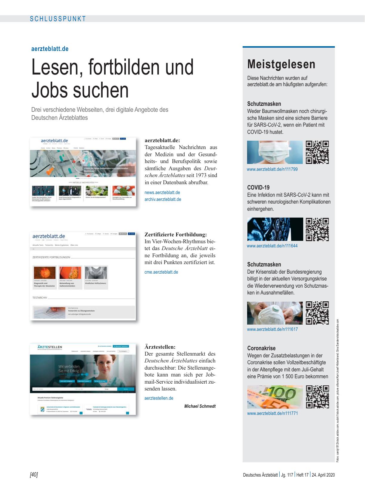 Vorschauseite 1: aerzteblatt.de: Lesen, fortbilden und Jobs suchen