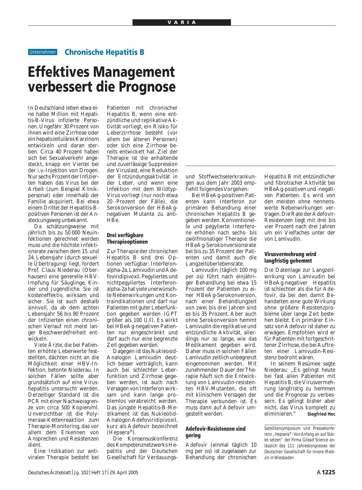 Vorschauseite 1: Chronische Hepatitis B: Effektives Management verbessert die Prognose