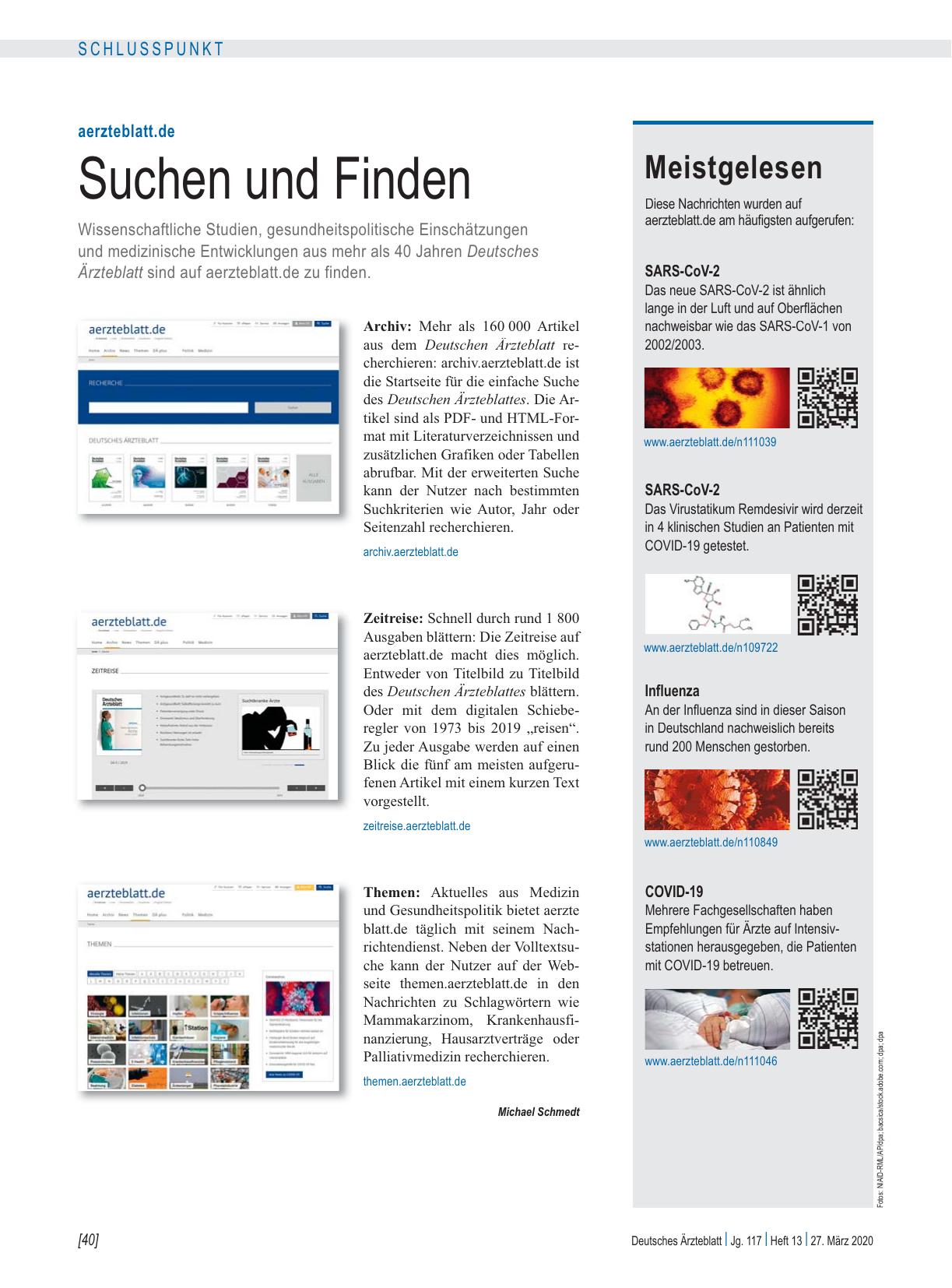 Vorschauseite 1: aerzteblatt.de: Suchen und Finden