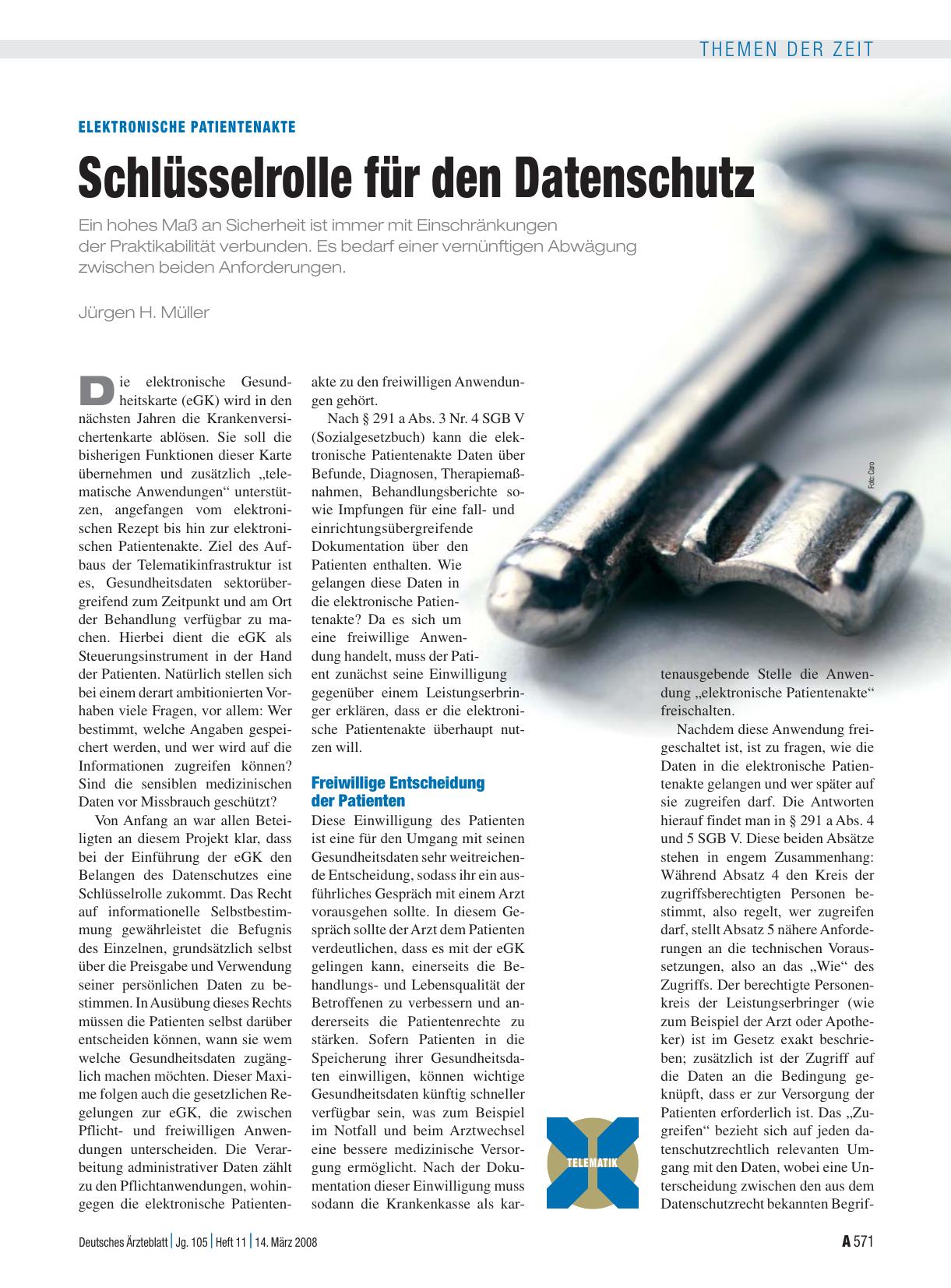 Vorschauseite 1: Elektronische Patientenakte: Schlüsselrolle für den Datenschutz