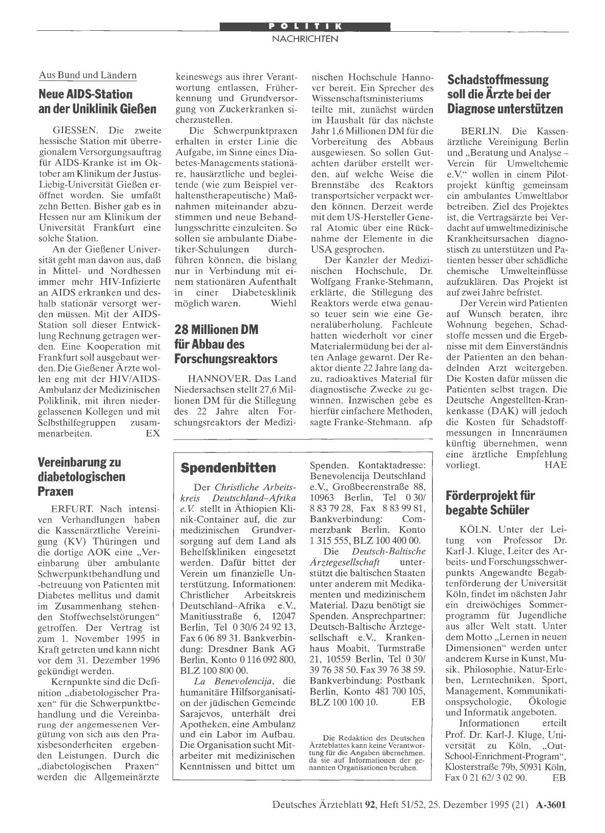 Vorschauseite 1: Neue AIDS-Station an der Uniklinik Gießen