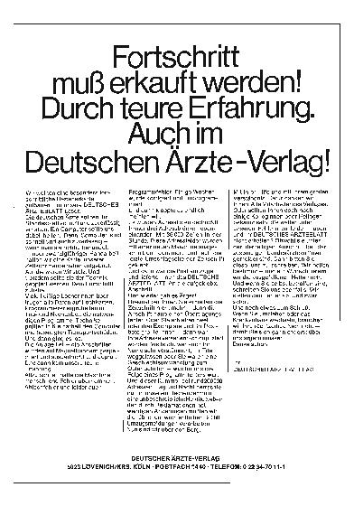 Vorschauseite 1: Fortschritt muß erkauft werden! Durch teure Erfahrung. Auch im Deutschen Ärzte-Verlag!