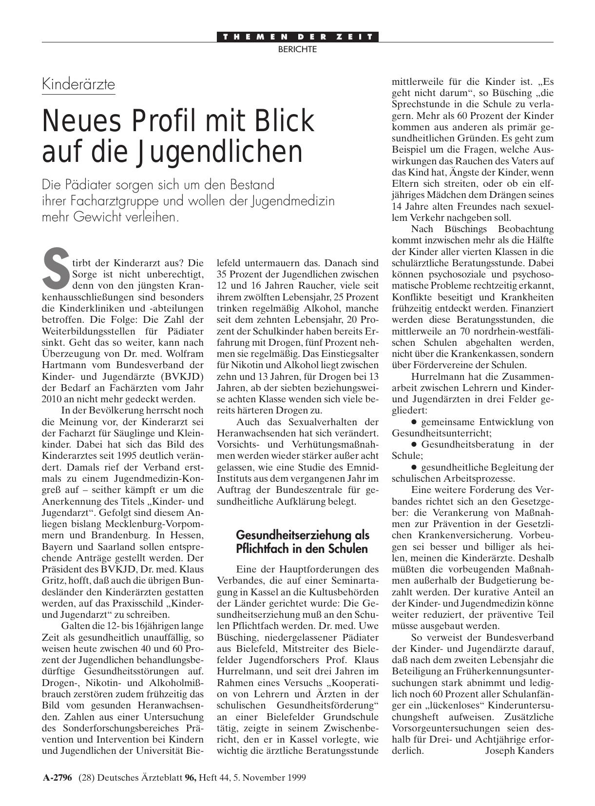Vorschauseite 1: Kinderärzte: Neues Profil mit Blick auf die Jugendlichen