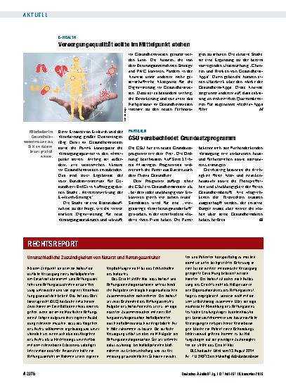 Vorschauseite 1: E-Health: Versorgungsqualität sollte im Mittelpunkt stehen