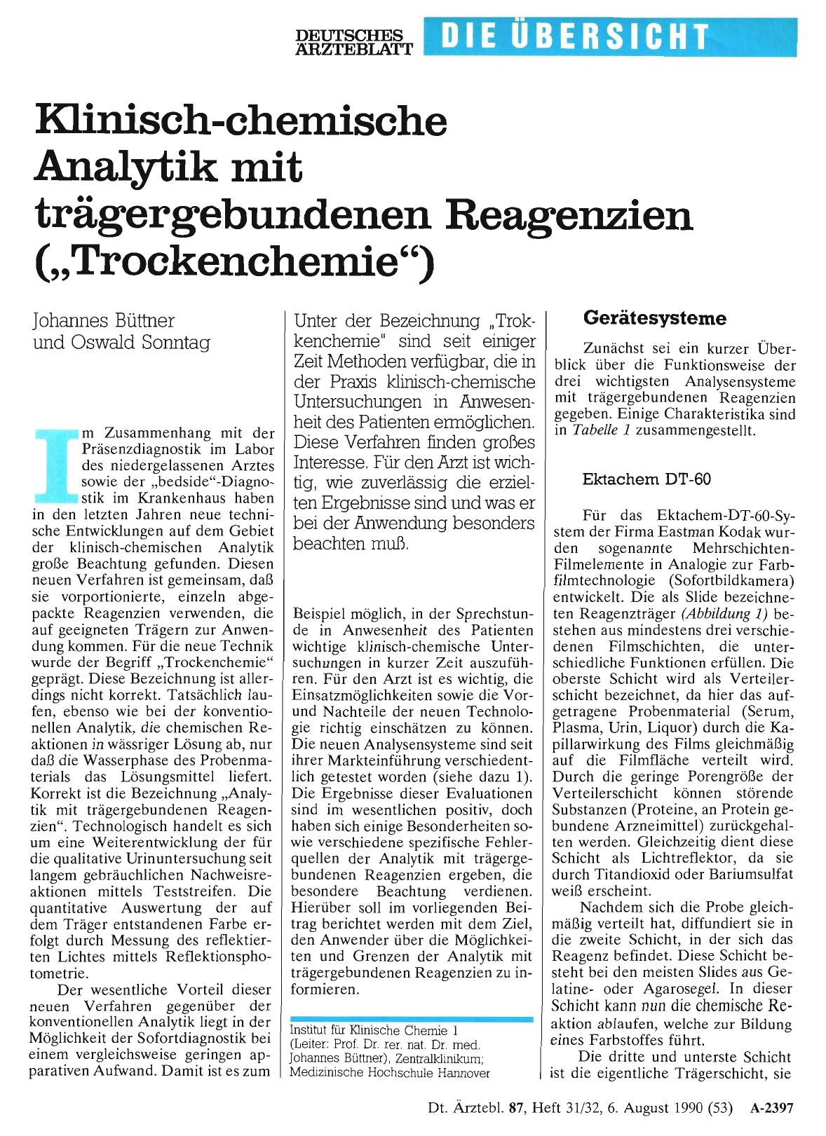 Vorschauseite 1: Klinisch-chemische Analytik mit trägergebundenen Reagenzien („Trockenchemie“)