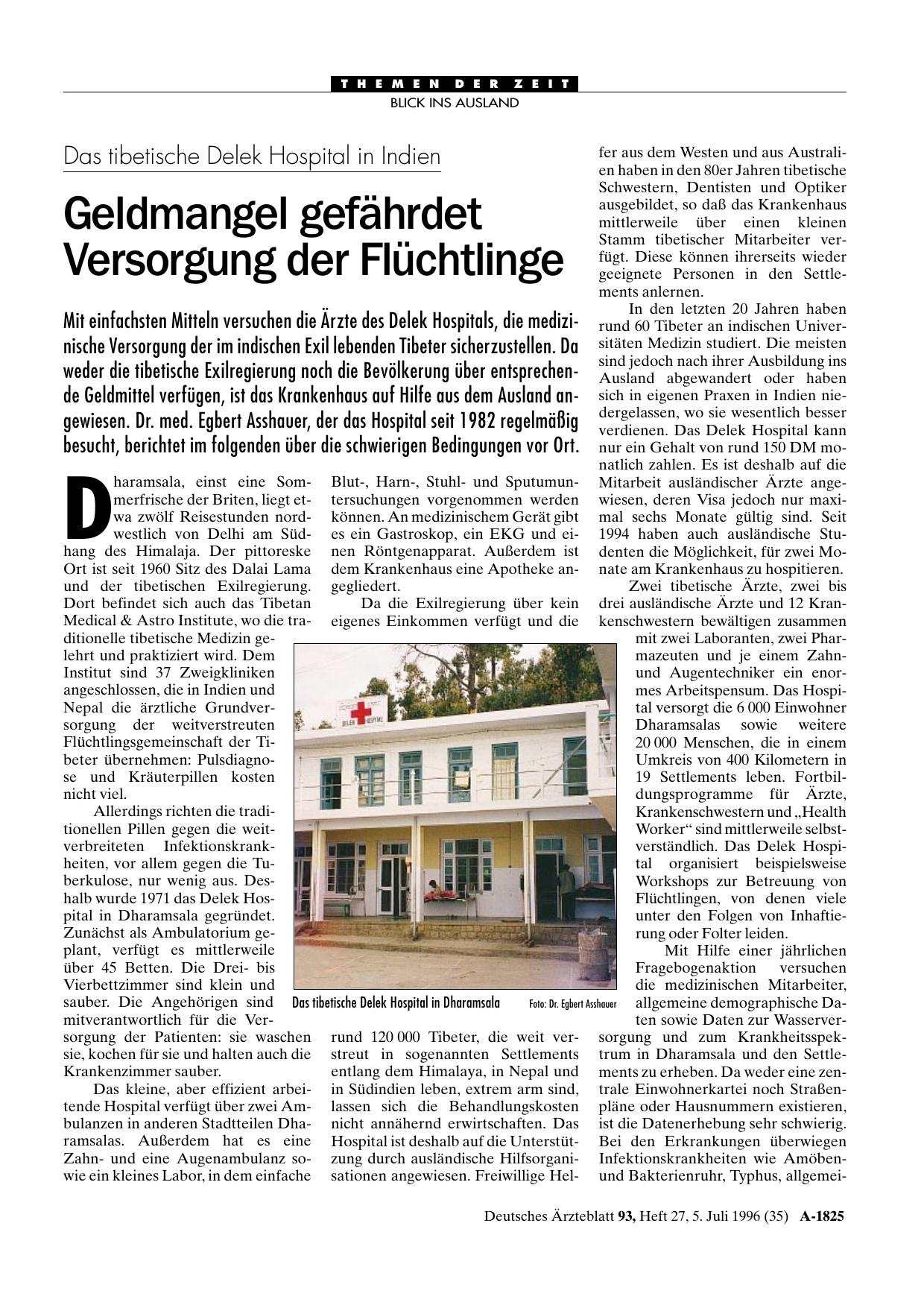Vorschauseite 1: Das tibetische Delek Hospital in Indien: Geldmangel gefährdet Versorgung der Flüchtlinge