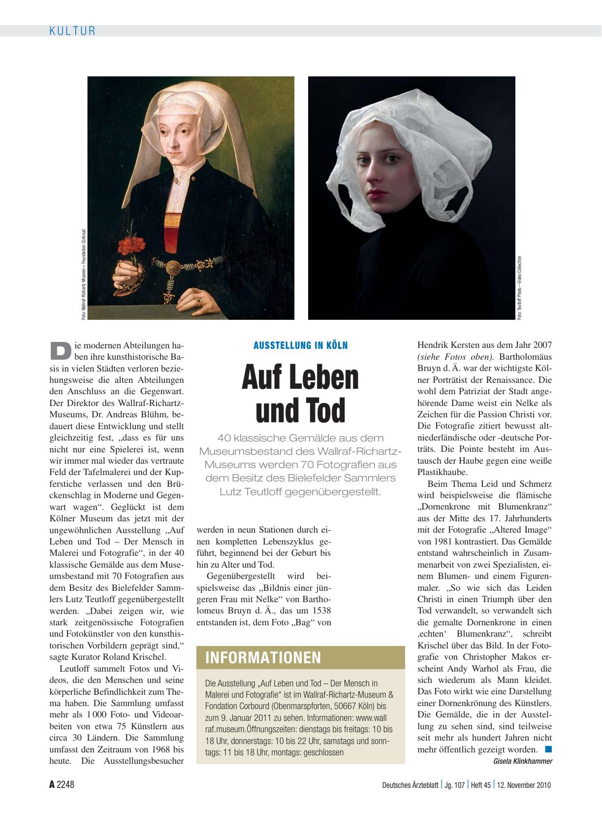 Vorschauseite 1: Ausstellung in Köln: Auf Leben und Tod