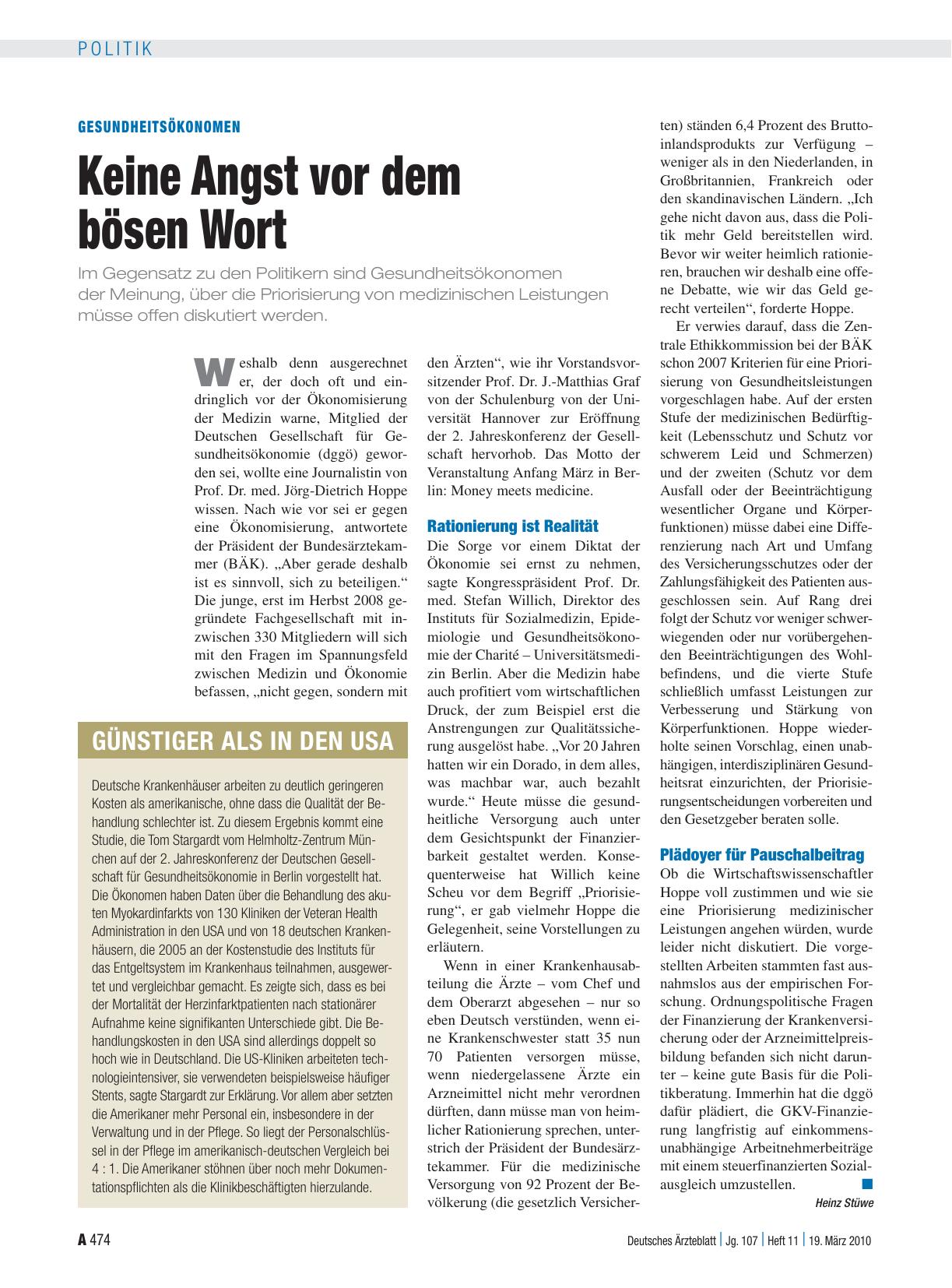 Vorschauseite 1: Gesundheitsökonomen: Keine Angst vor dem bösen Wort