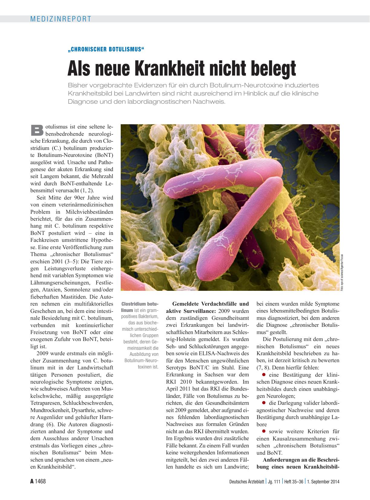 Vorschauseite 1: „Chronischer Botulismus“: Als neue Krankheit nicht belegt