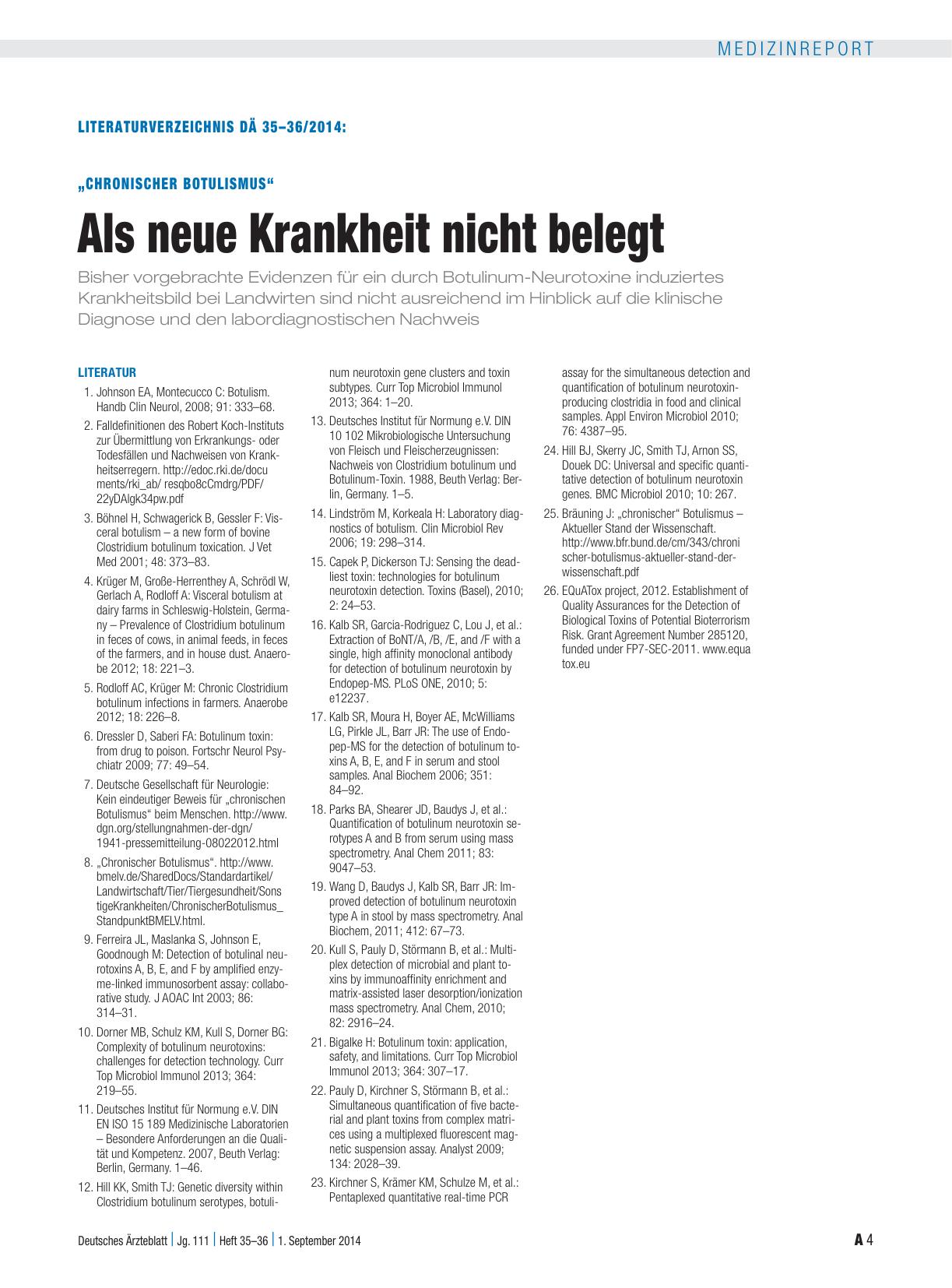Vorschauseite 4: „Chronischer Botulismus“: Als neue Krankheit nicht belegt