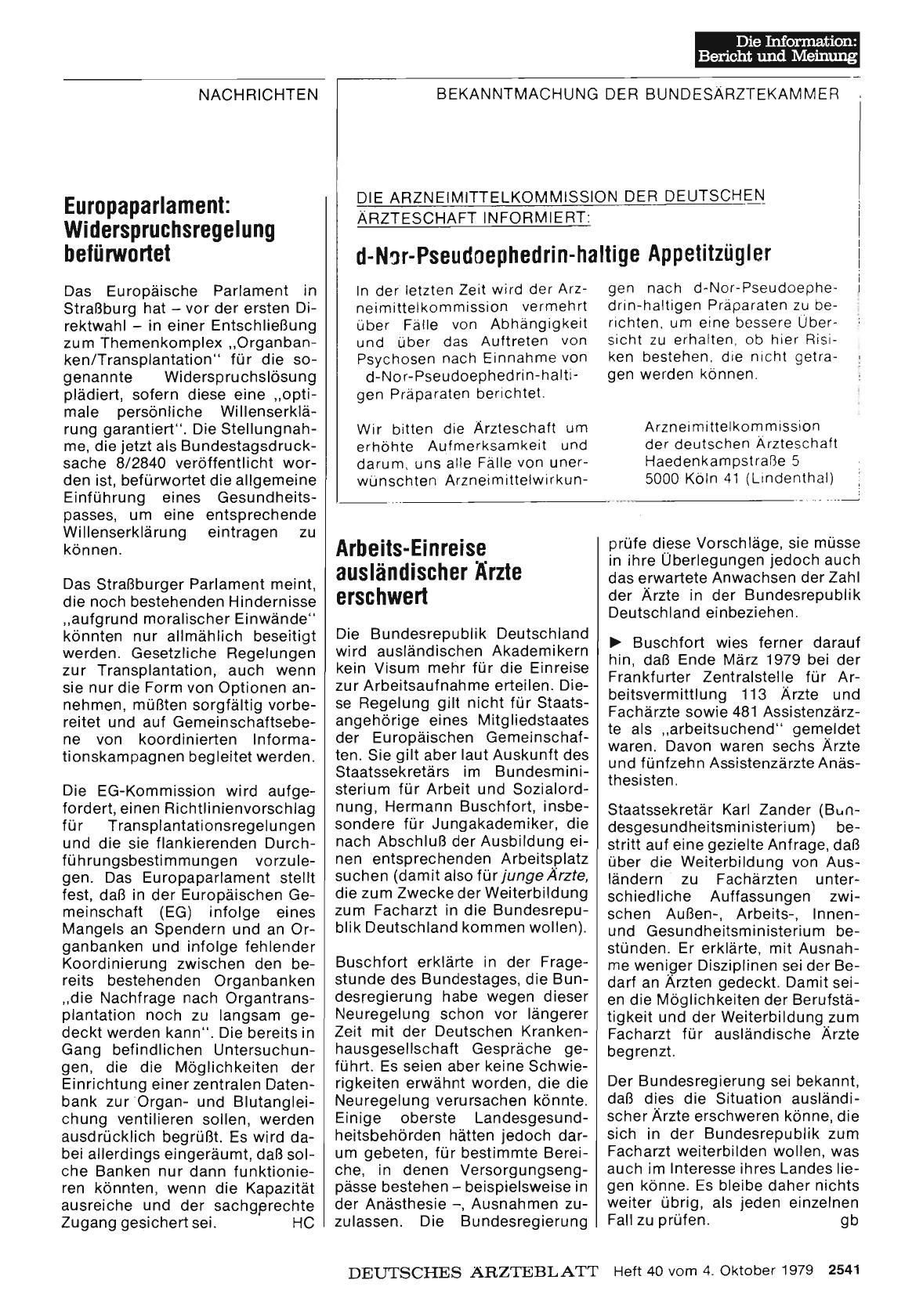 Vorschauseite 1: Europaparlament: Widerspruchsregelung befürwortet