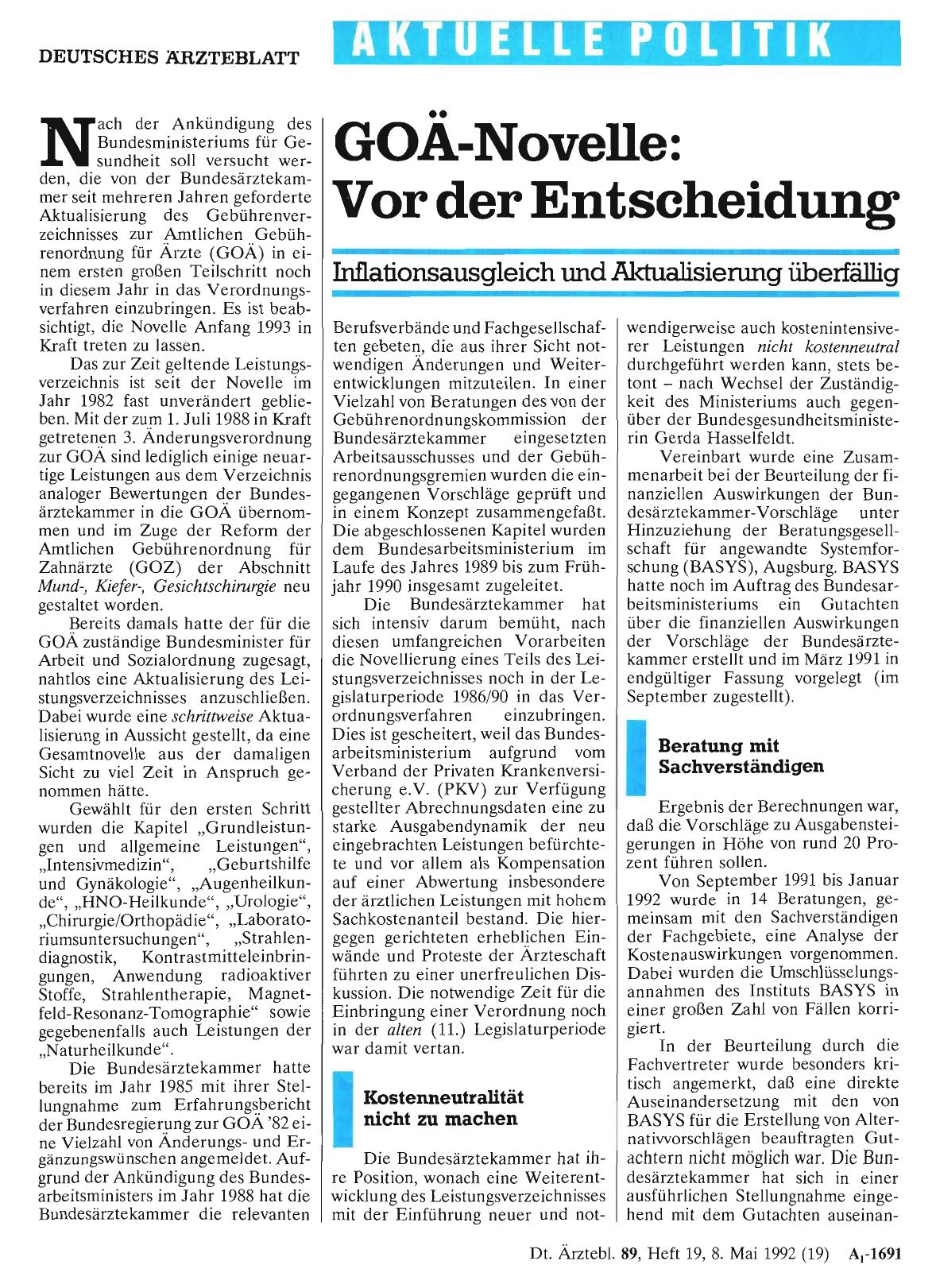 Vorschauseite 1: GOÄ-Novelle: Vor der Entscheidung
