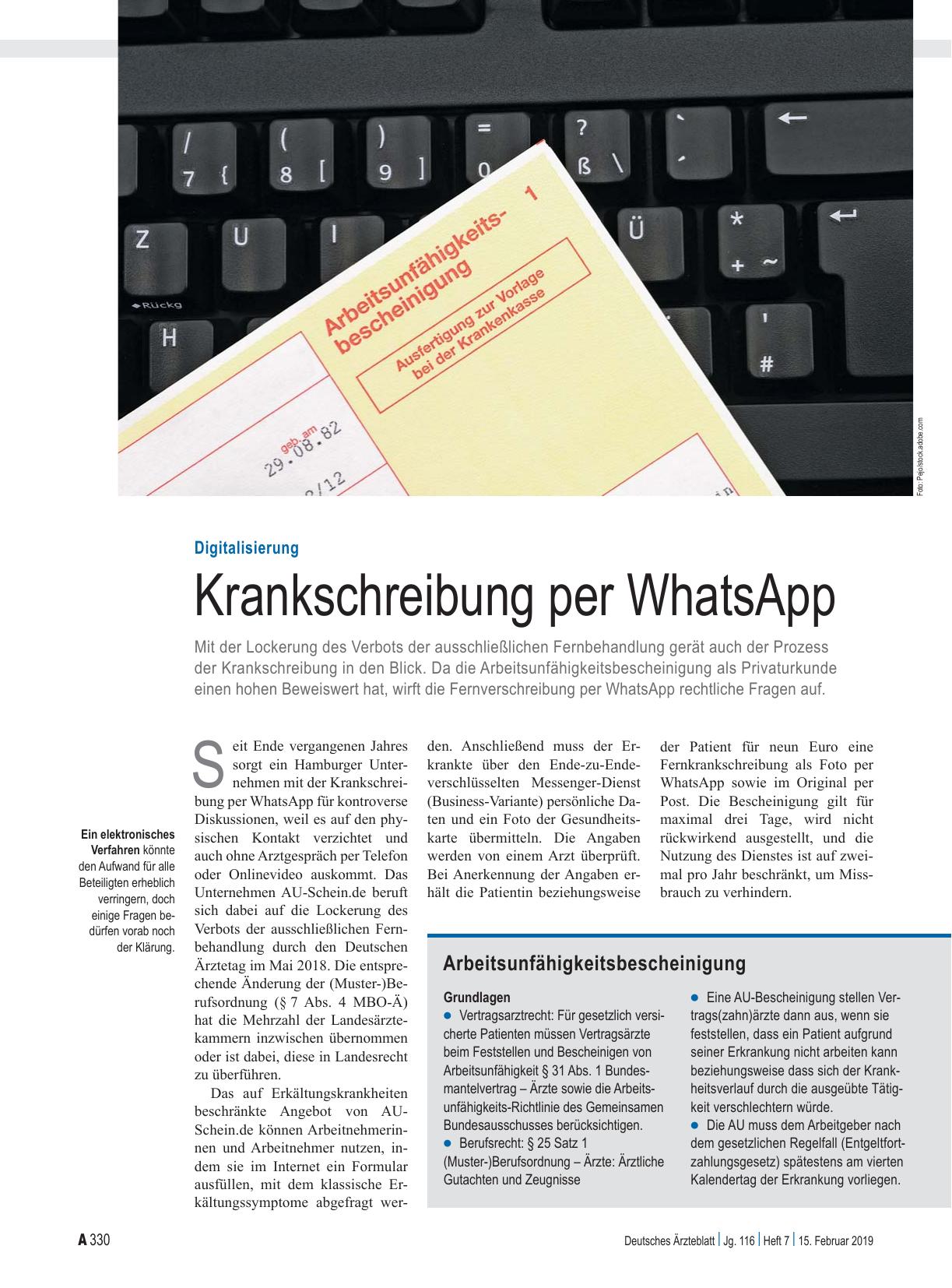 Vorschauseite 1: Digitalisierung: Krankschreibung per WhatsApp