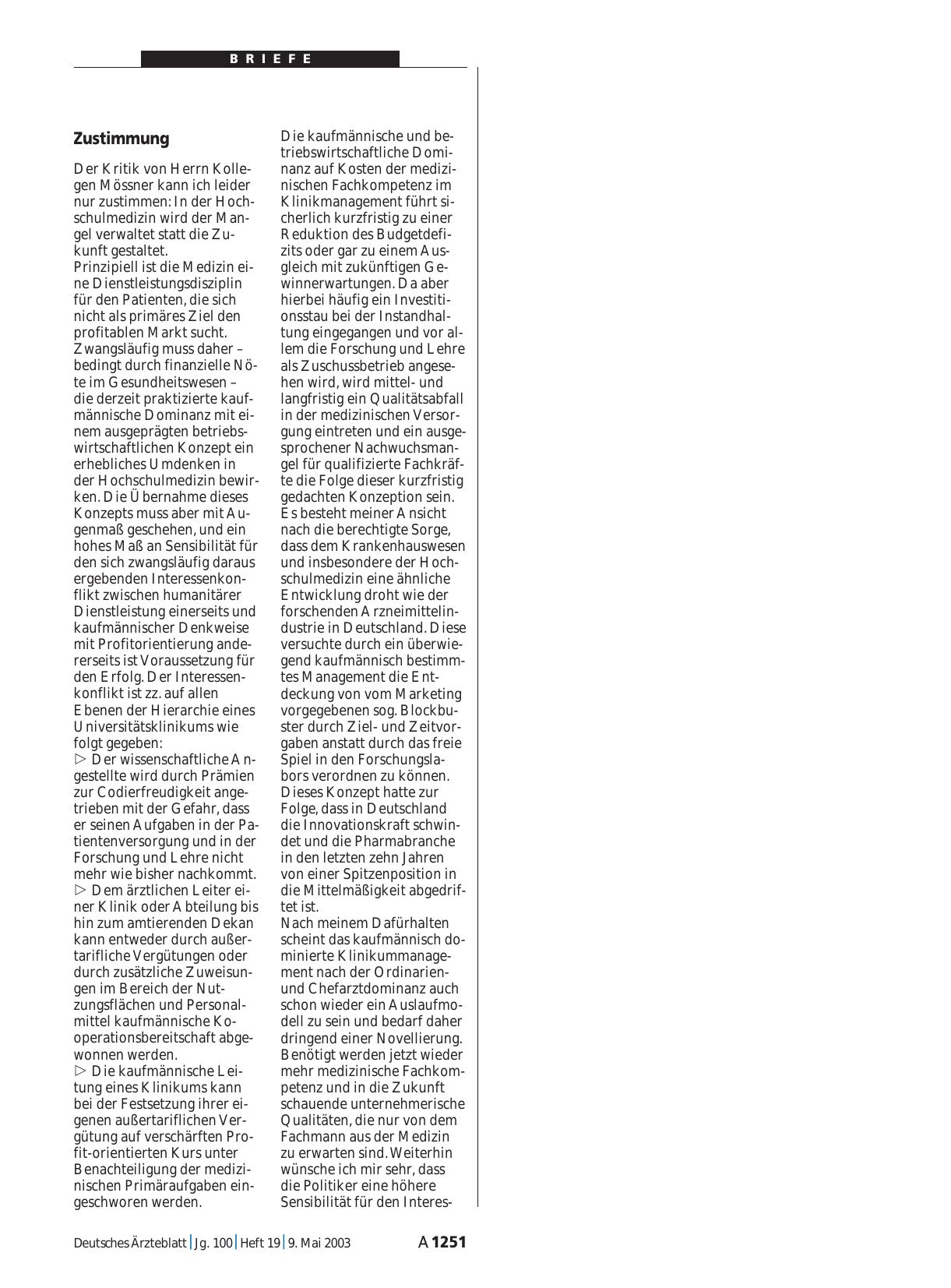 Vorschauseite 1: Hochschulmedizin: Zustimmung
