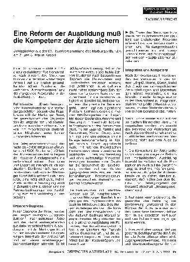 Vorschauseite 1: Eine Reform der Ausbildung muß die Kompetenz der Ärzte sichern: Schlaglichter aus der 63. Hauptversammlung des Marburger Bundes am 7. und 8. Mai in Kassel