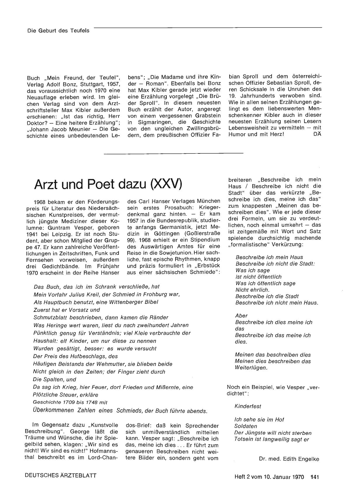 Vorschauseite 1: Arzt und Poet dazu (XXV): Guntram Vesper