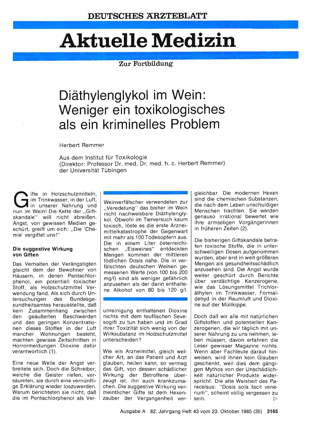 Vorschauseite 1: Diäthylenglykol im Wein: Weniger ein toxikologisches als ein kriminelles Problem