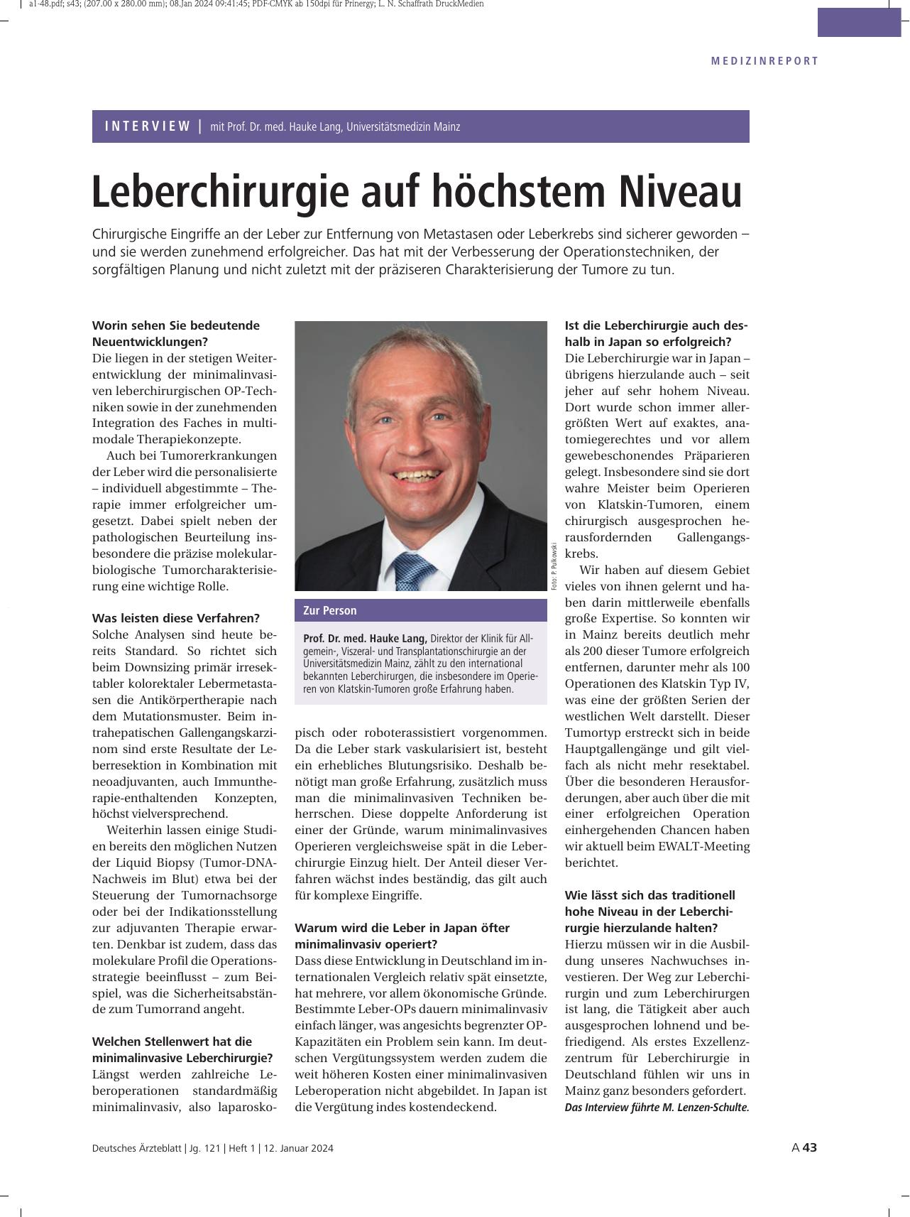 Vorschauseite 1: Interview mit Prof. Dr. med. Hauke Lang, Universitätsmedizin Mainz: Leberchirurgie auf höchstem Niveau