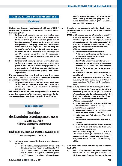 Vorschauseite 1: Beschluss des Erweiterten Bewertungsausschusses nach § 87 Abs. 4 SGB V in seiner 76. Sitzung am 15. Dezember 2021