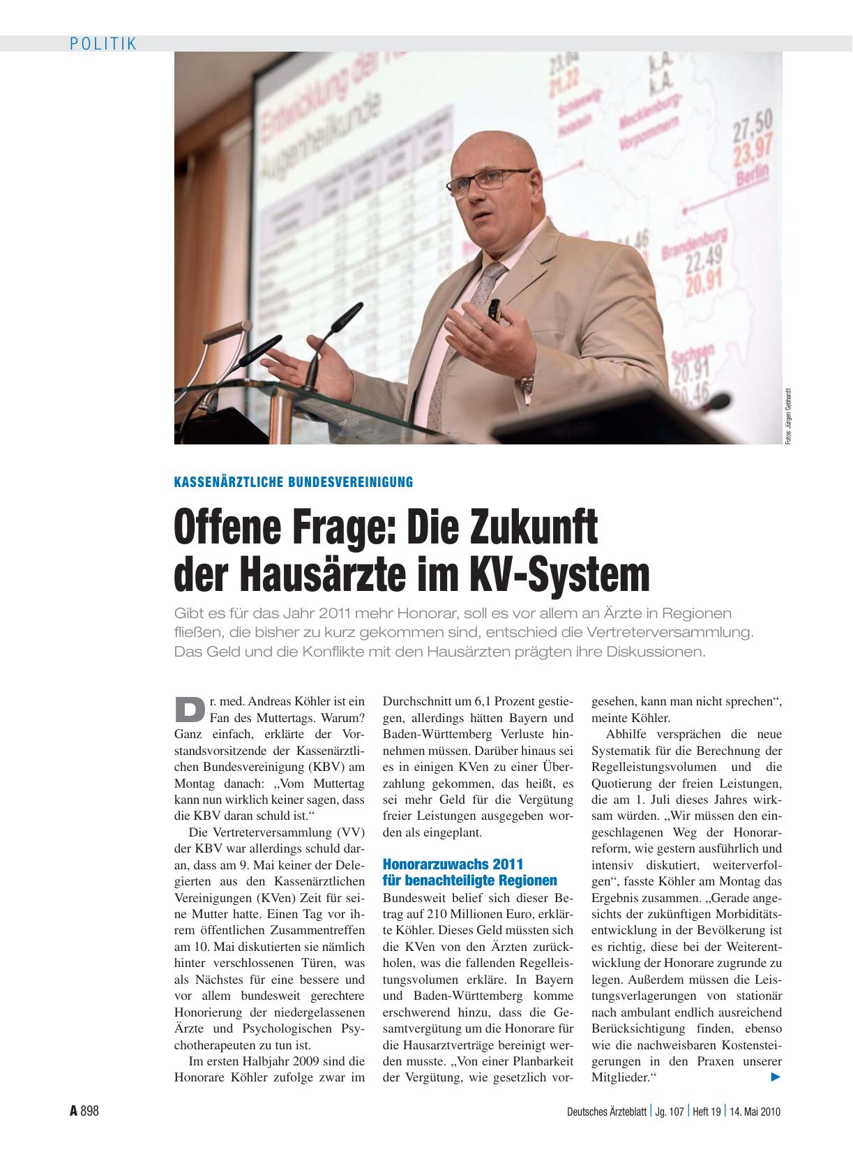 Vorschauseite 1: Kassenärztliche Bundesvereinigung – Offene Frage: Die Zukunft der Hausärzte im KV-System