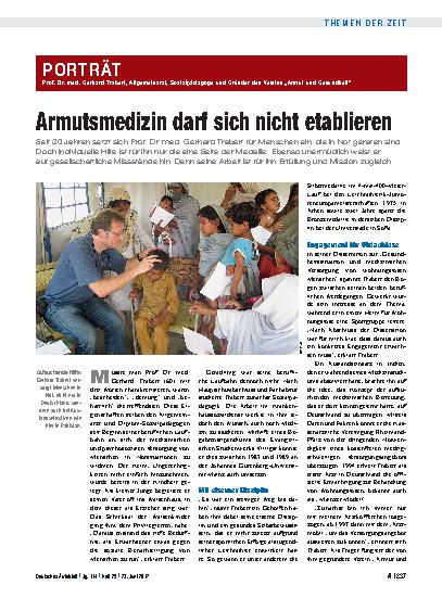Vorschauseite 1: Prof. Dr. med. Gerhard Trabert, Allgemeinarzt, Sozialpädagoge und Gründer des Vereins „Armut und Gesundheit“: Armutsmedizin darf sich nicht etablieren