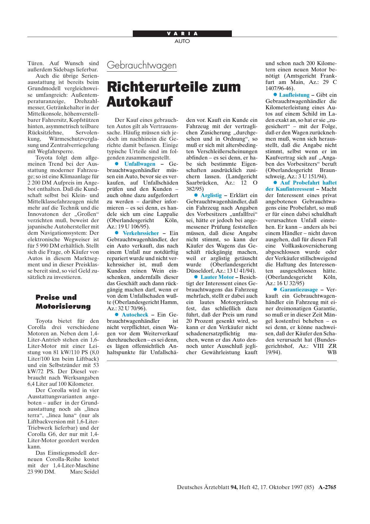 Vorschauseite 1: Gebrauchtwagen: Richterurteile zum Autokauf