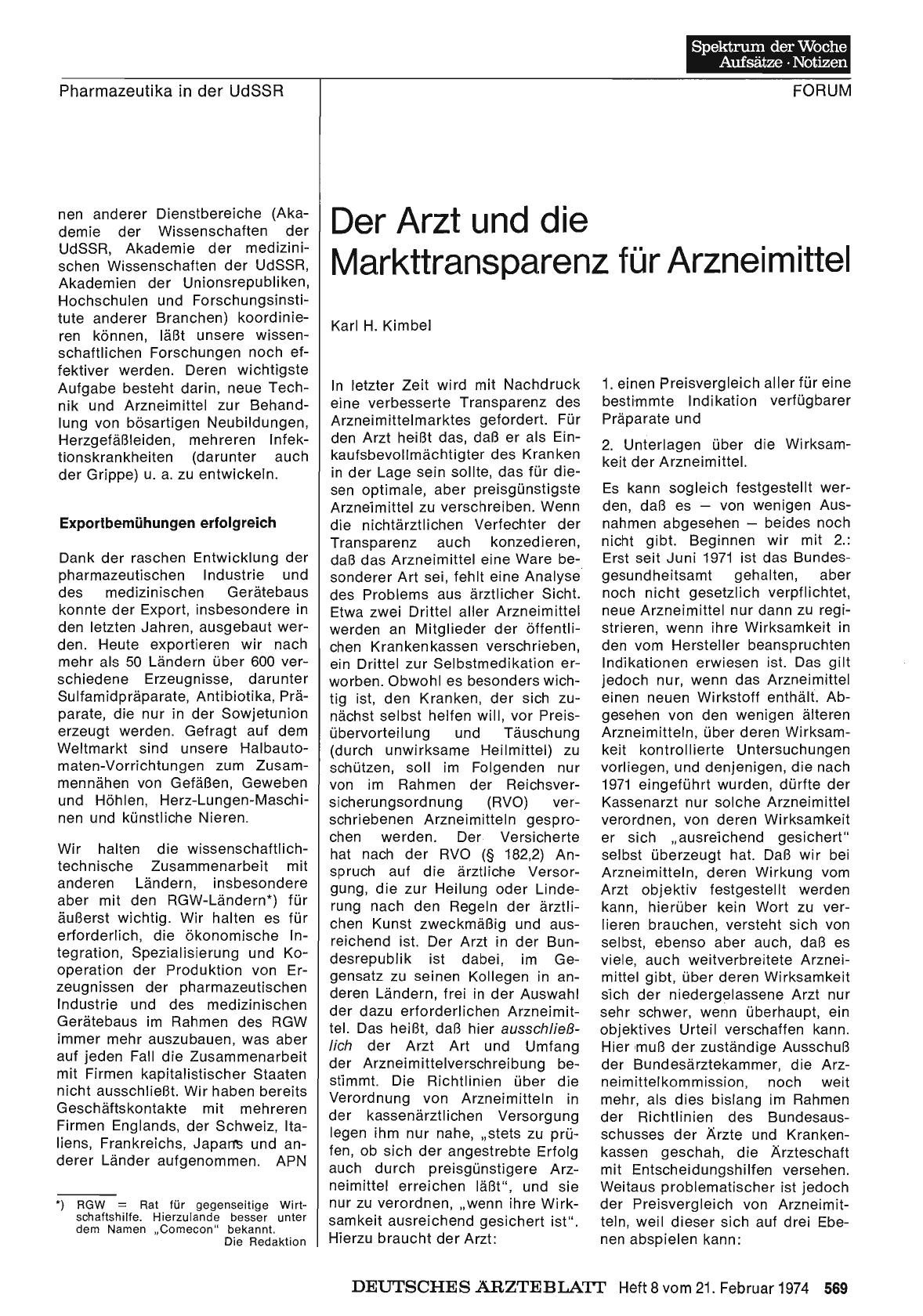 Vorschauseite 1: Der Arzt und die Markttransparenz für Arzneimittel