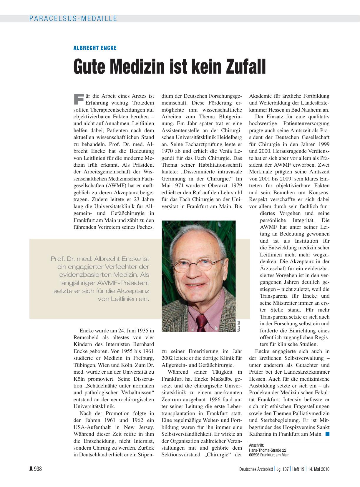 Vorschauseite 1: Albrecht Encke: Gute Medizin ist kein Zufall
