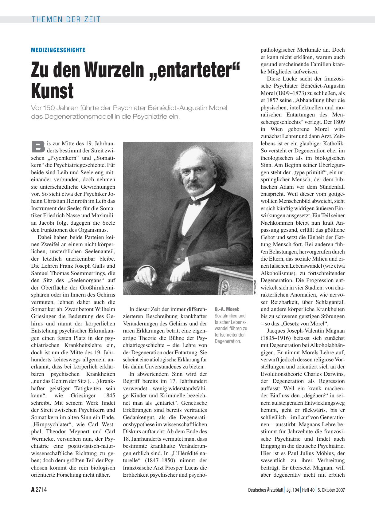 Vorschauseite 1: Medizingeschichte: Zu den Wurzeln „entarteter“ Kunst