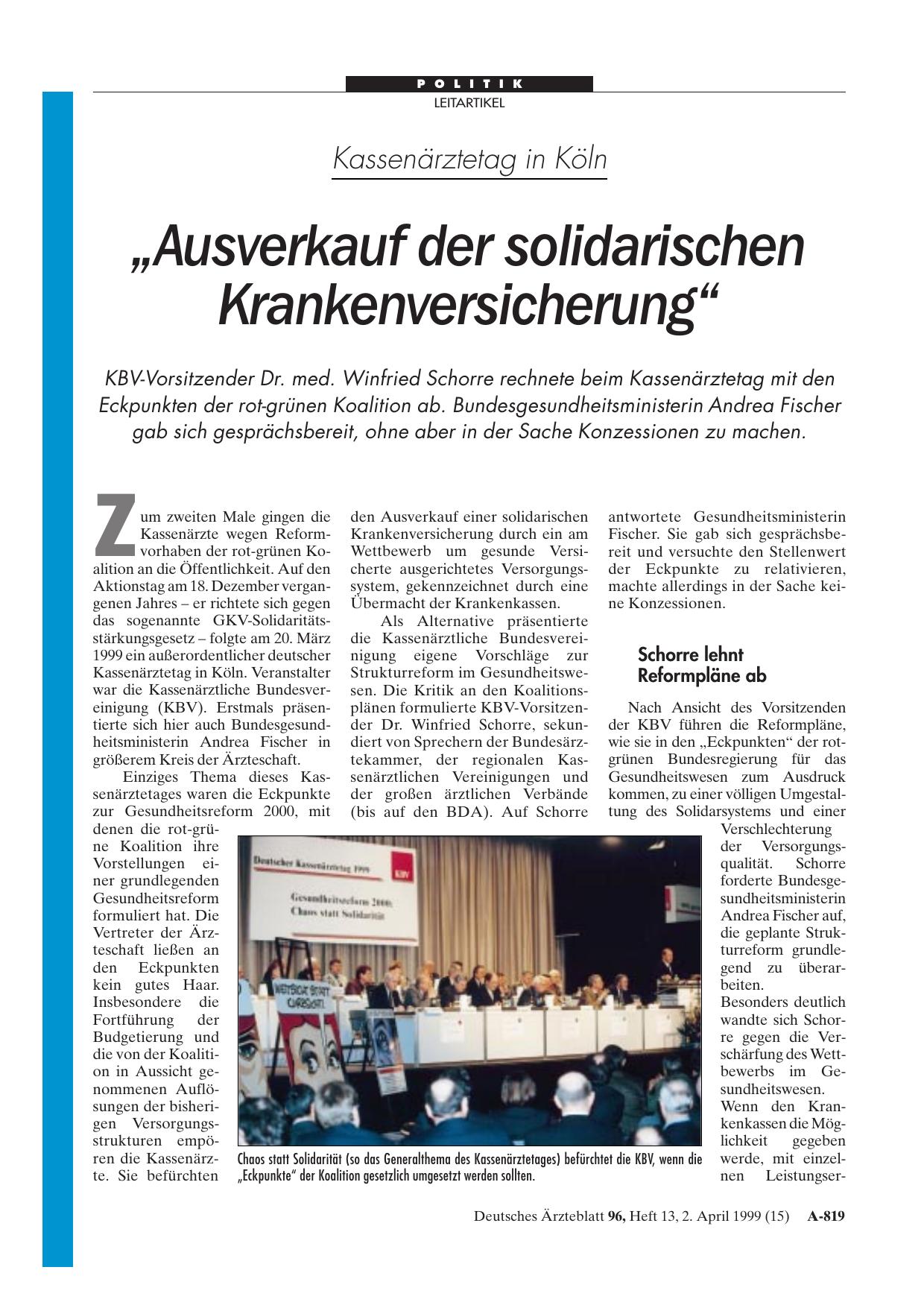 Vorschauseite 1: Kassenärztetag in Köln: „Ausverkauf der solidarischen Krankenversicherung“