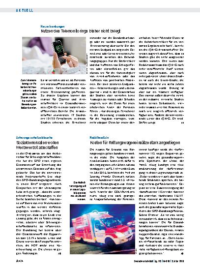 Vorschauseite 1: Notfallmedizin: Kosten für Rettungswageneinsätze stark angestiegen