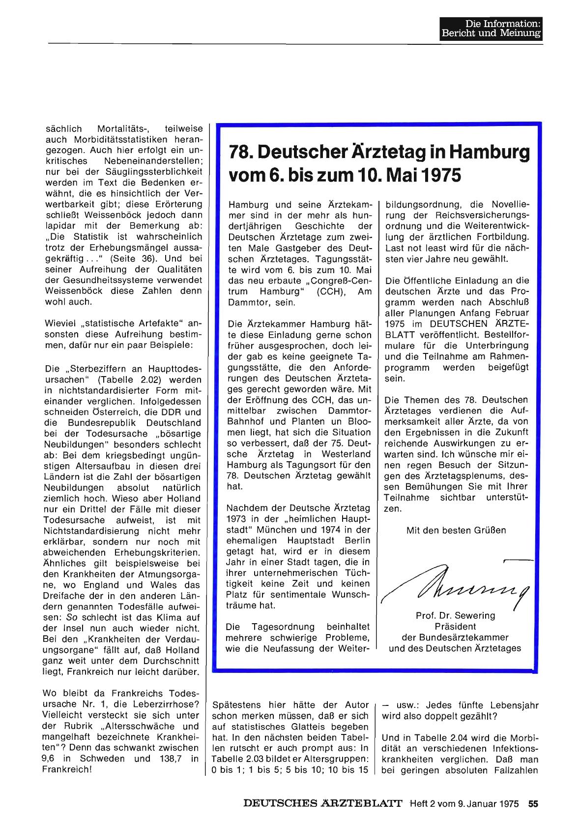 Vorschauseite 1: 78. Deutscher Ärztetag in Hamburg vom 6. bis zum 10. Mai 1975
