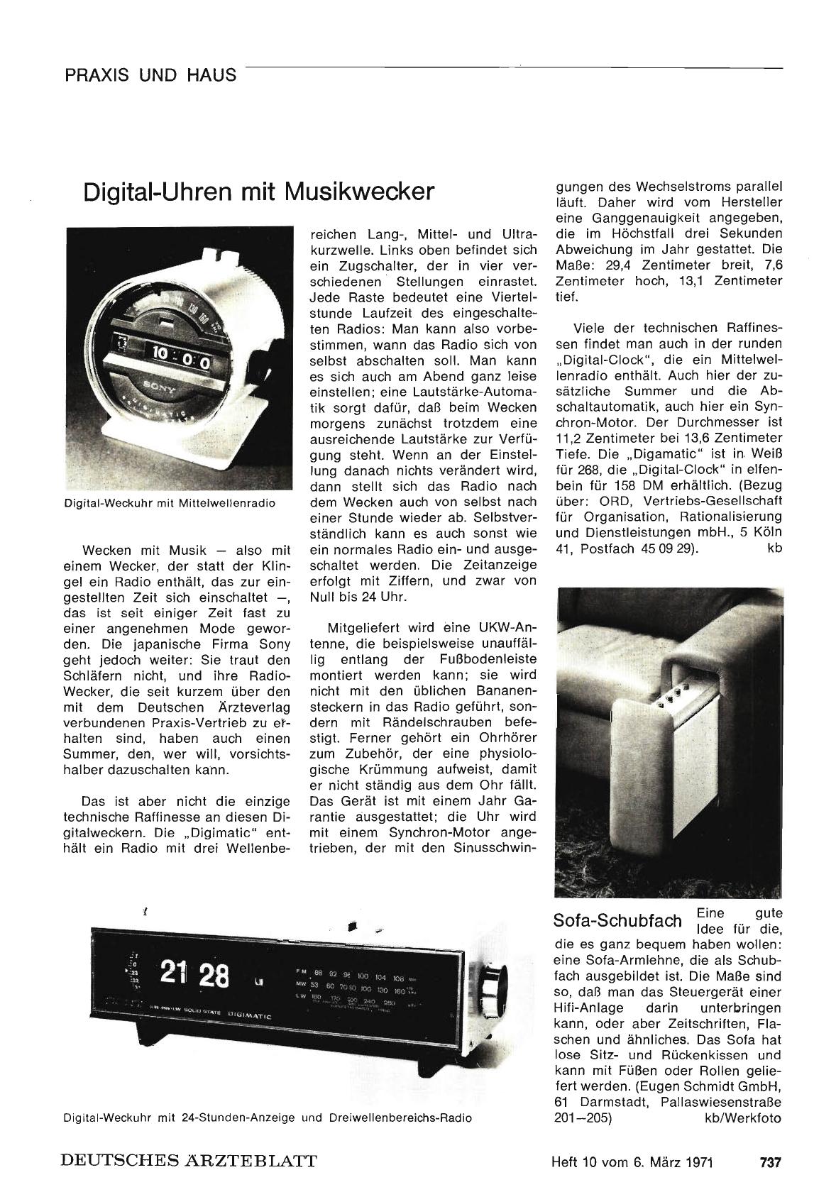 Vorschauseite 1: Digital-Uhren mit Musikwecker / Sofa-Schubfach