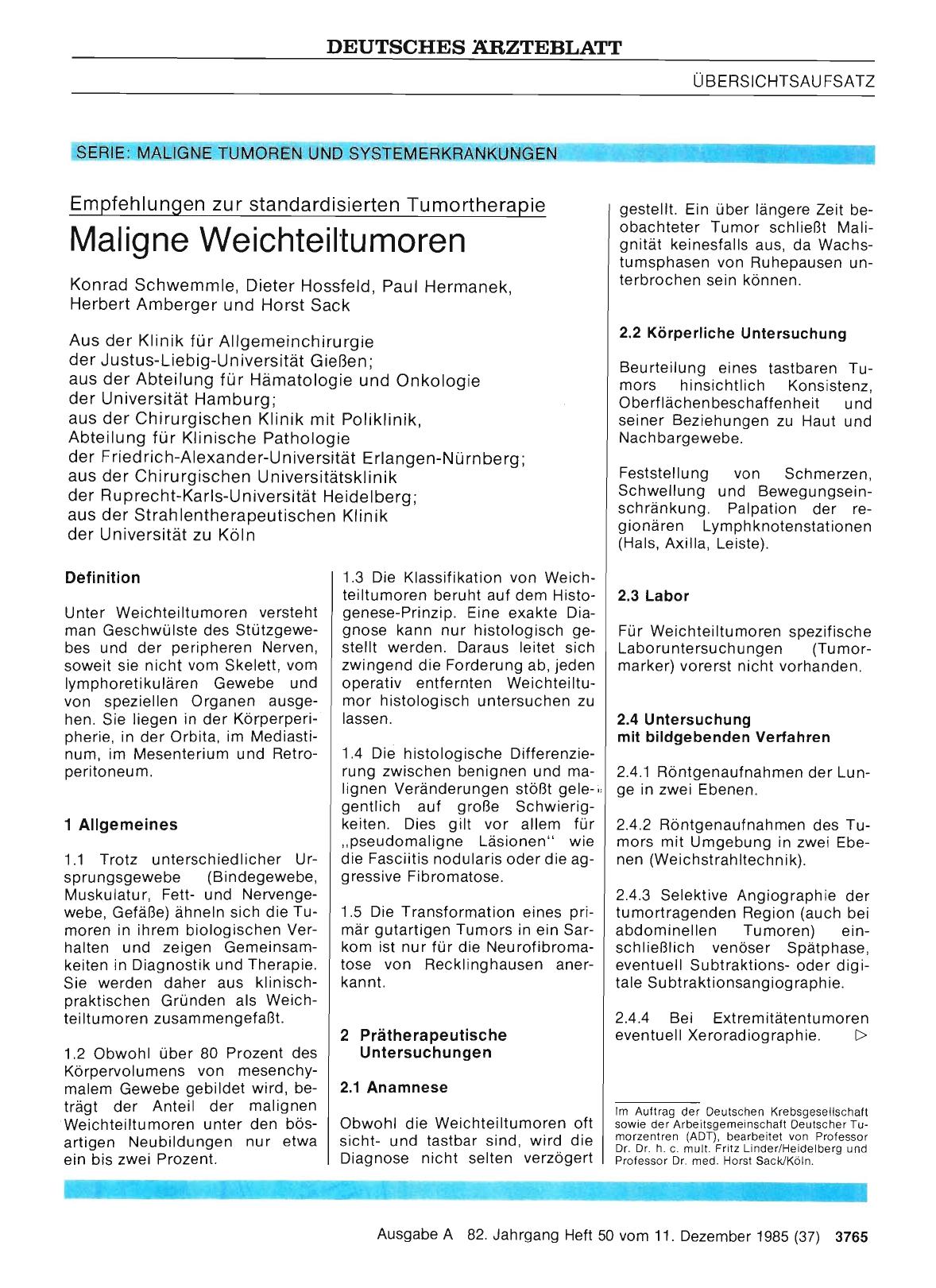 Vorschauseite 1: SERIE: MALIGNE TUMOREN UND SYSTEMERKRANKUNGEN: Empfehlungen zur standardisierten Tumortherapie - Maligne Weichteiltumoren