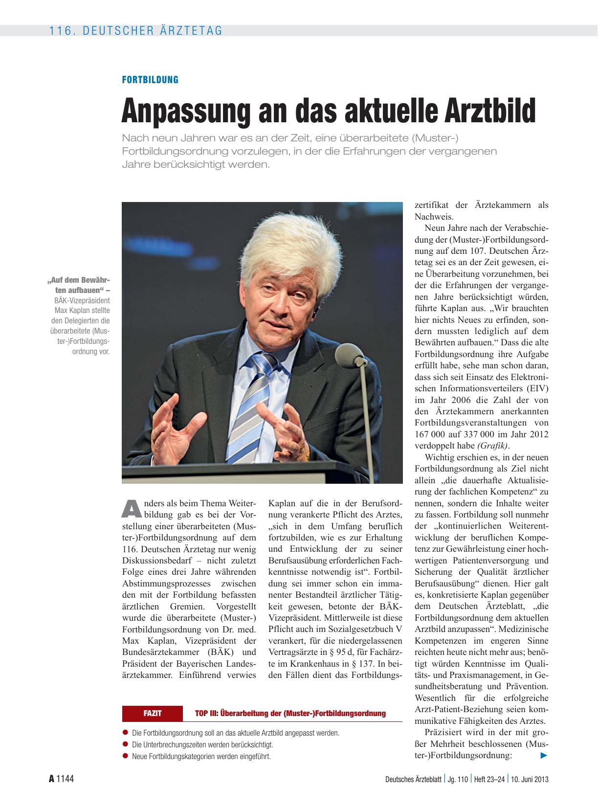 Vorschauseite 1: Fortbildung: Anpassung an das aktuelle Arztbild